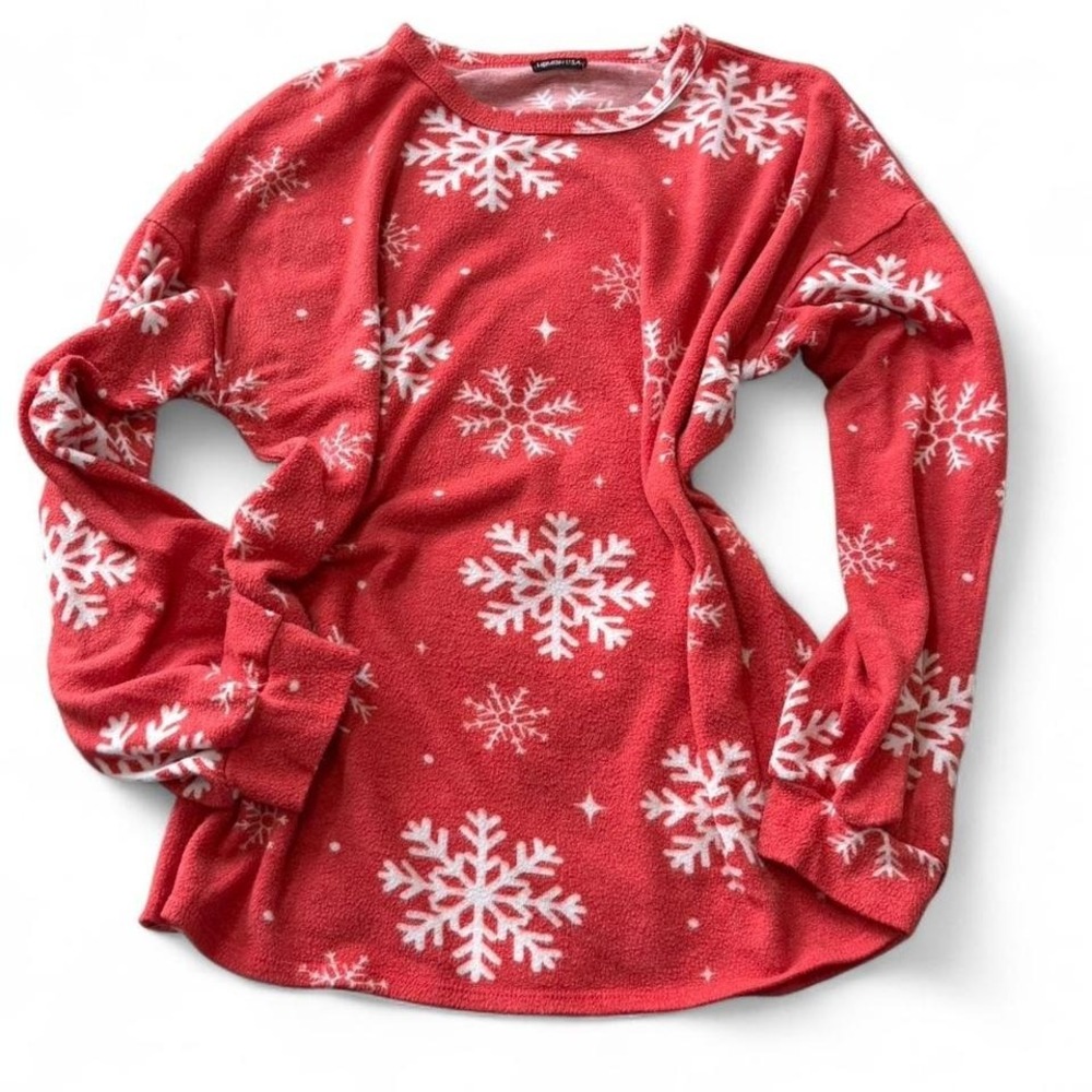 Red and White Snowflake Print Fleece Top, Women's Size XXL‎